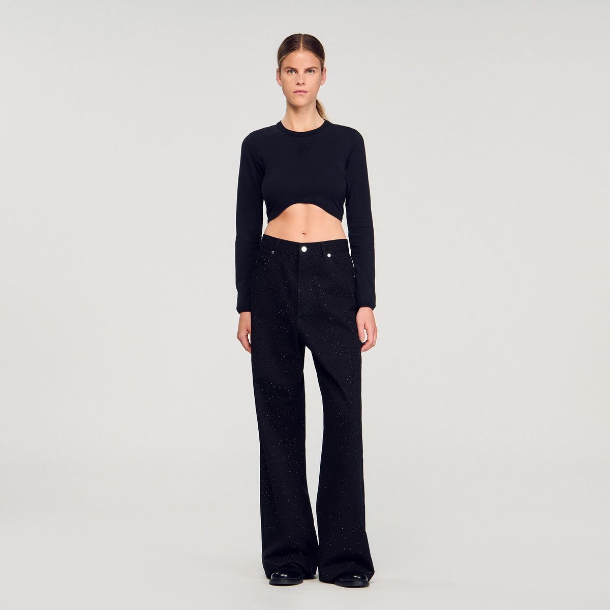 Sandro Cropped embroidered T-shirt