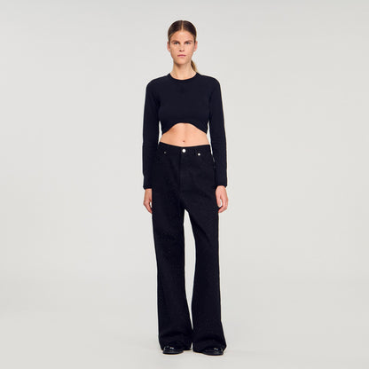 Sandro Cropped embroidered T-shirt