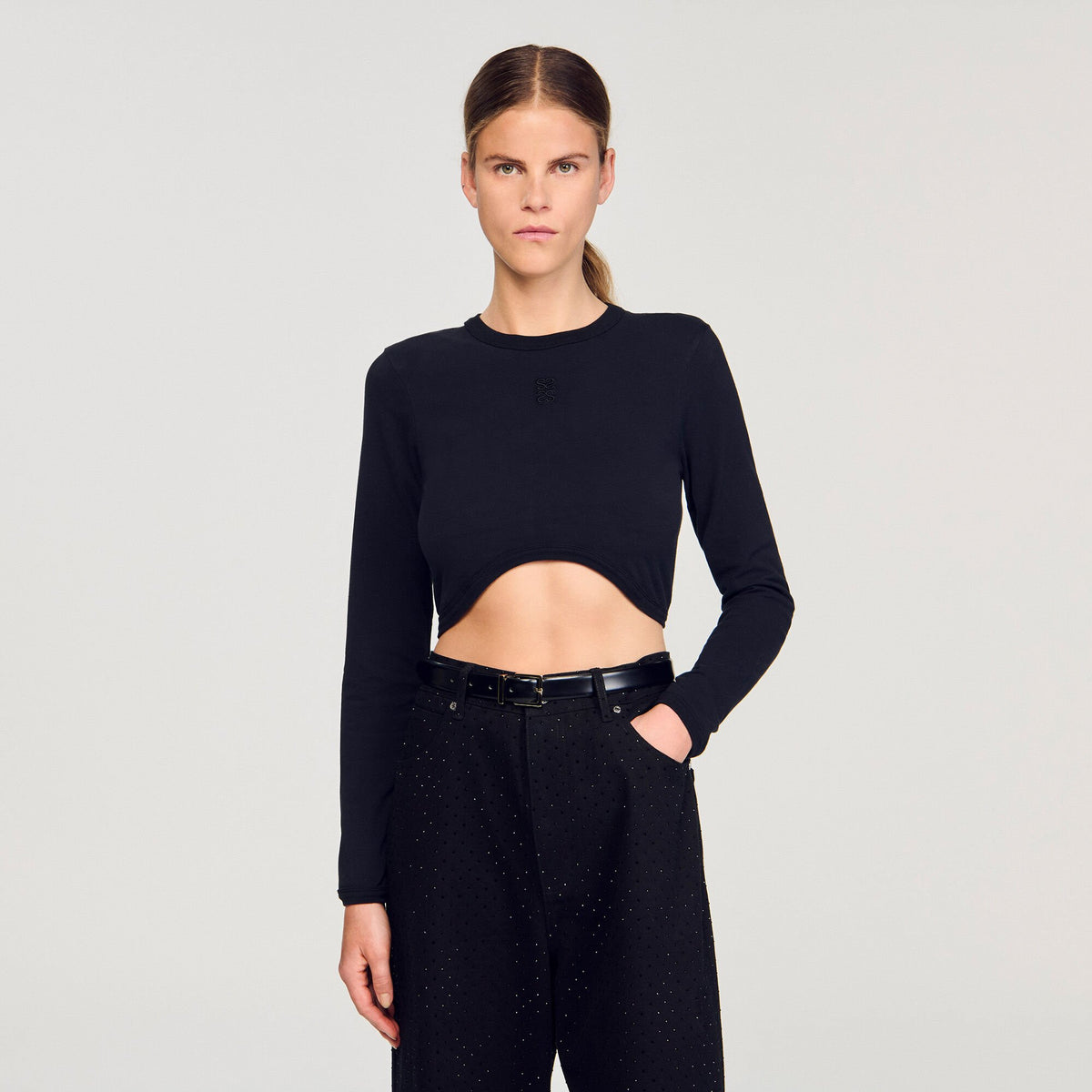 Sandro Cropped embroidered T-shirt