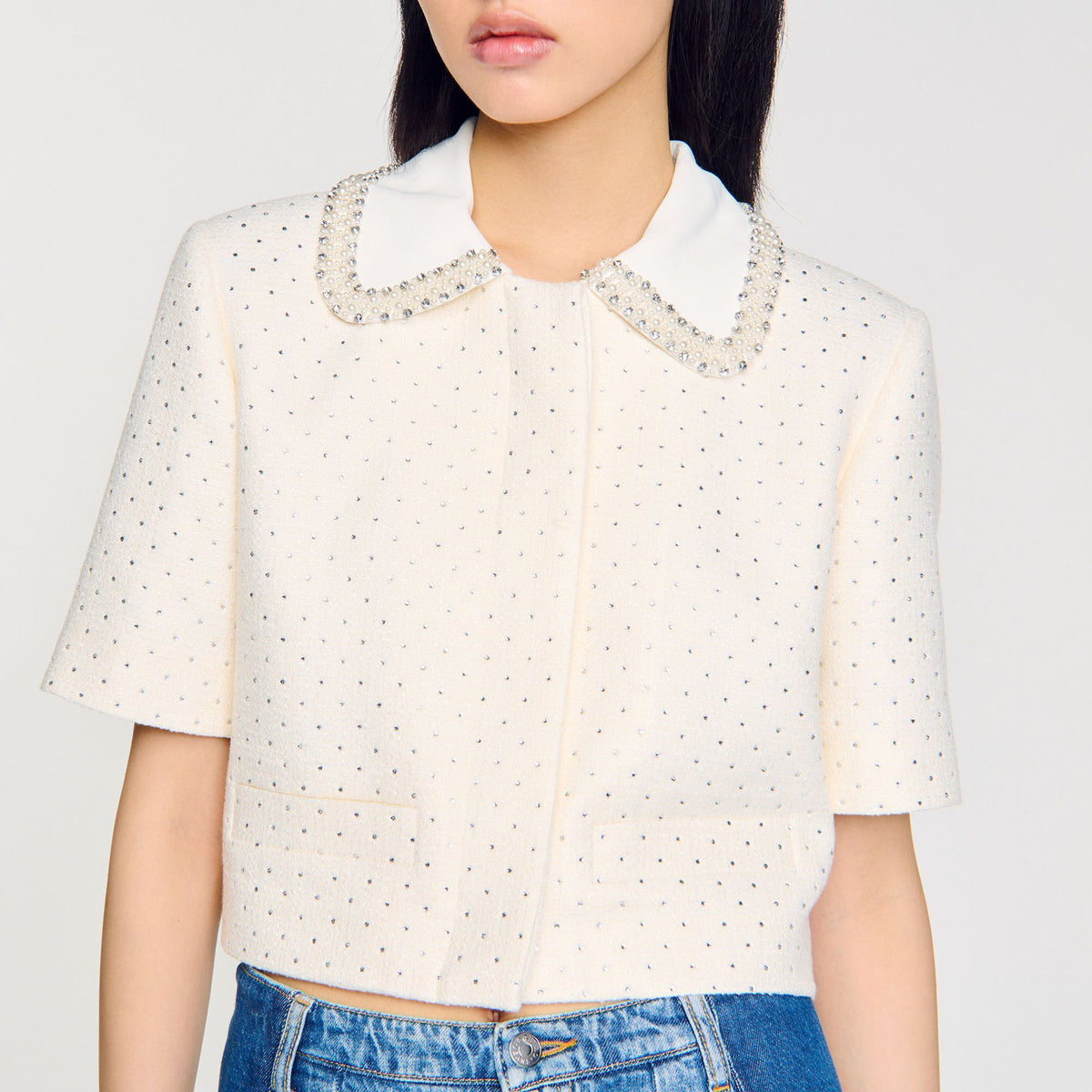 Sandro Short-sleeved rhinestone jacket