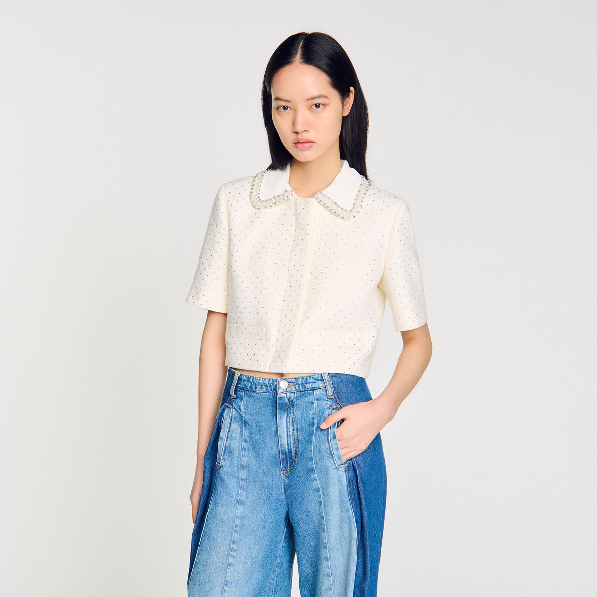 Sandro Short-sleeved rhinestone jacket