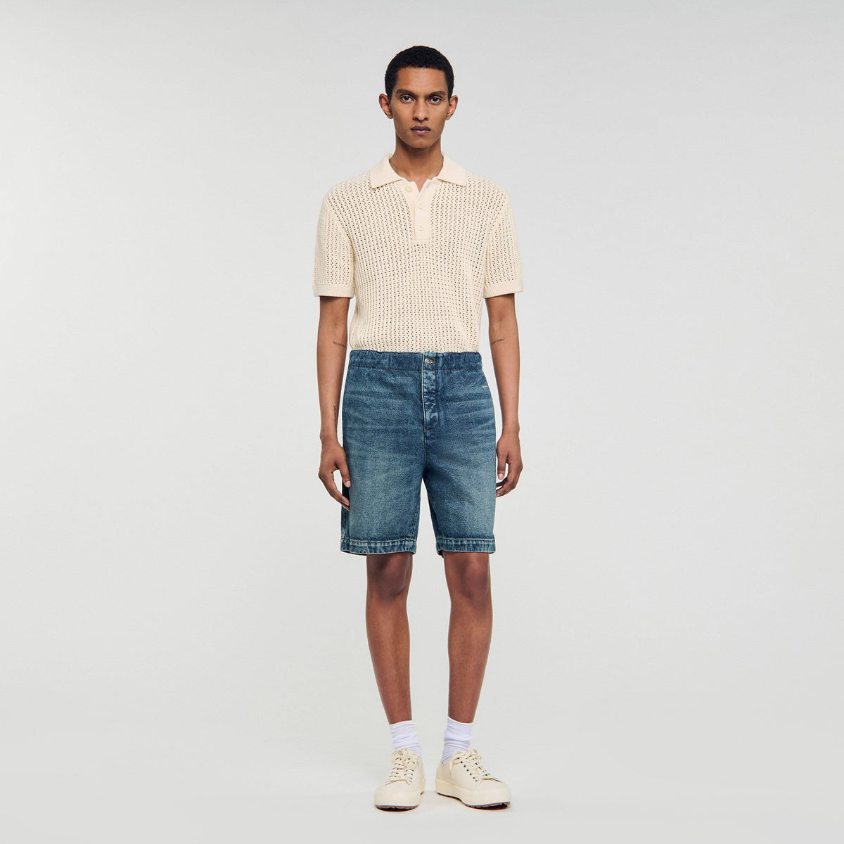 Sandro Elasticated denim shorts