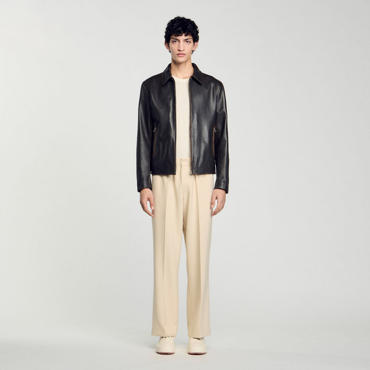Sandro Distressed-look leather jacket