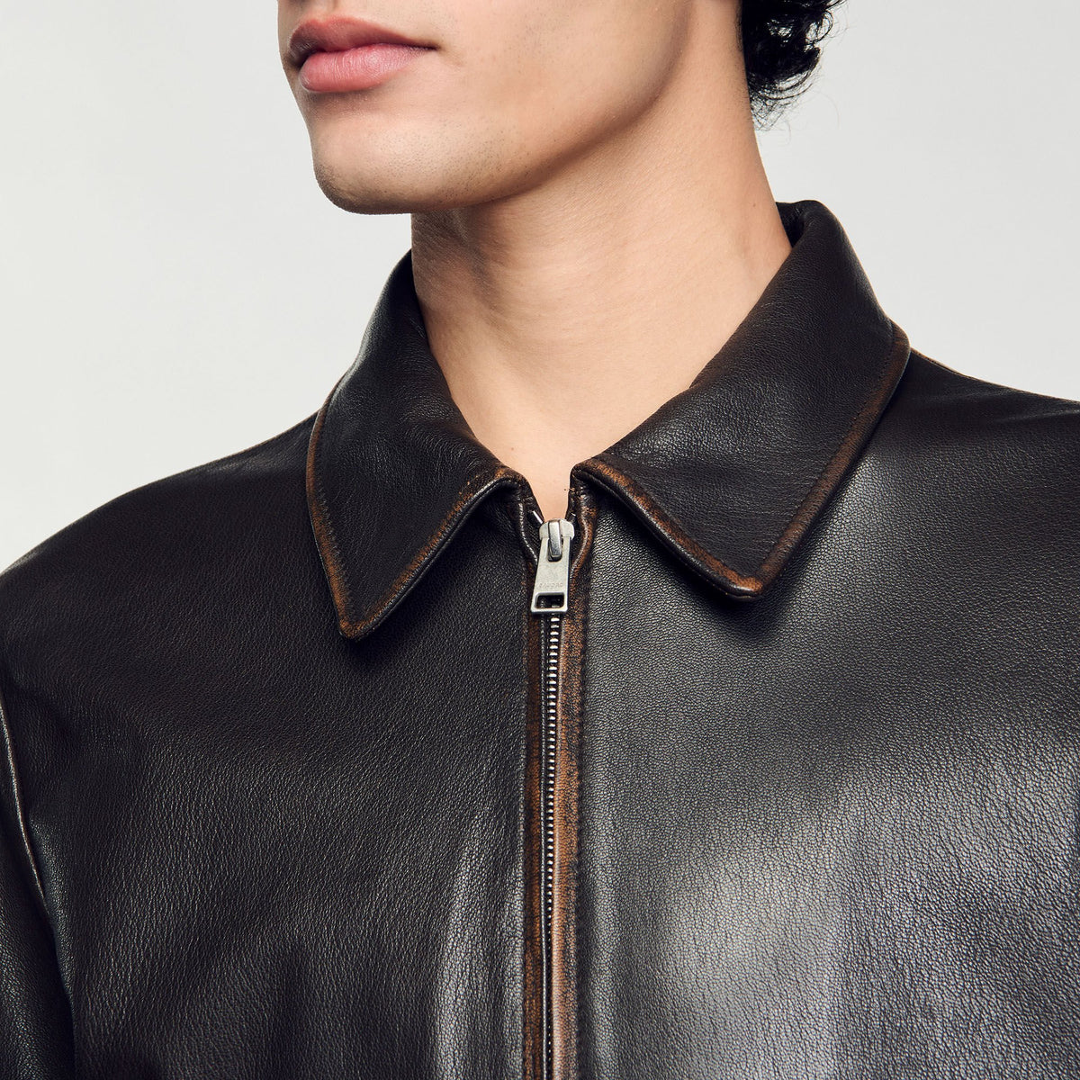 Sandro Distressed-look leather jacket