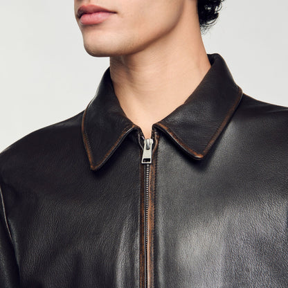 Sandro Distressed-look leather jacket