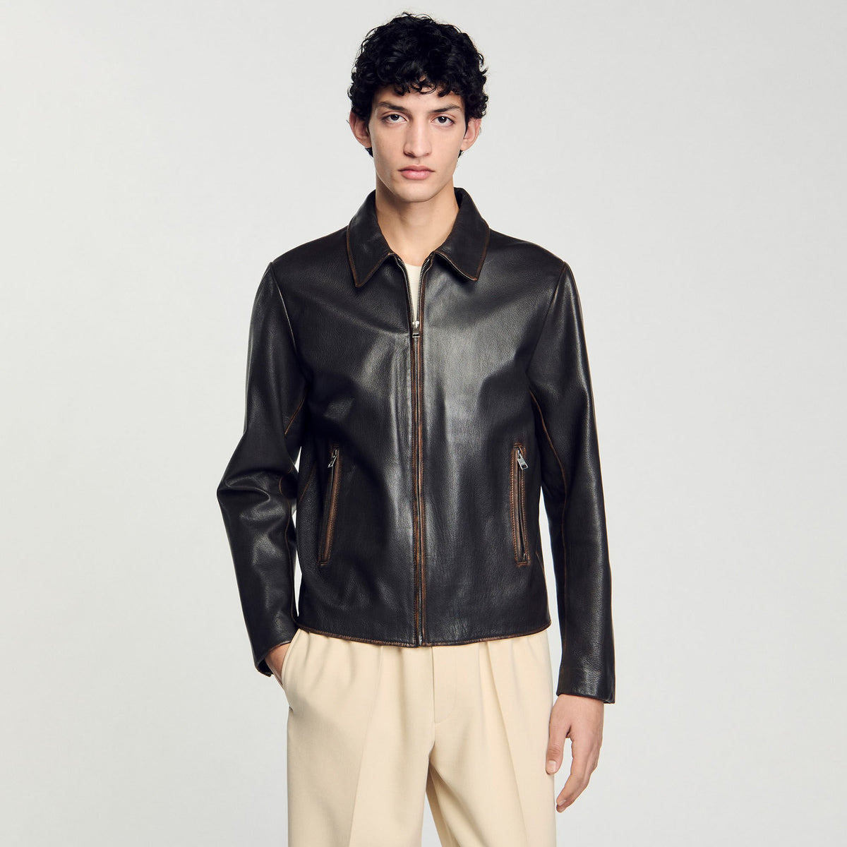 Sandro Distressed-look leather jacket