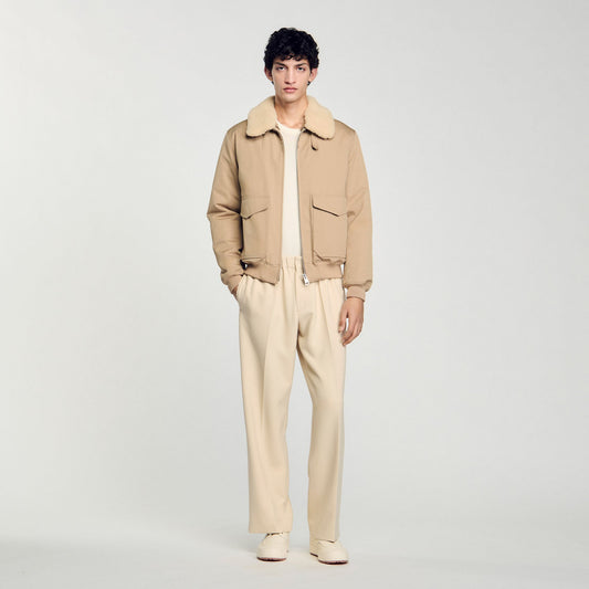 Sandro Shearling collar aviator jacket