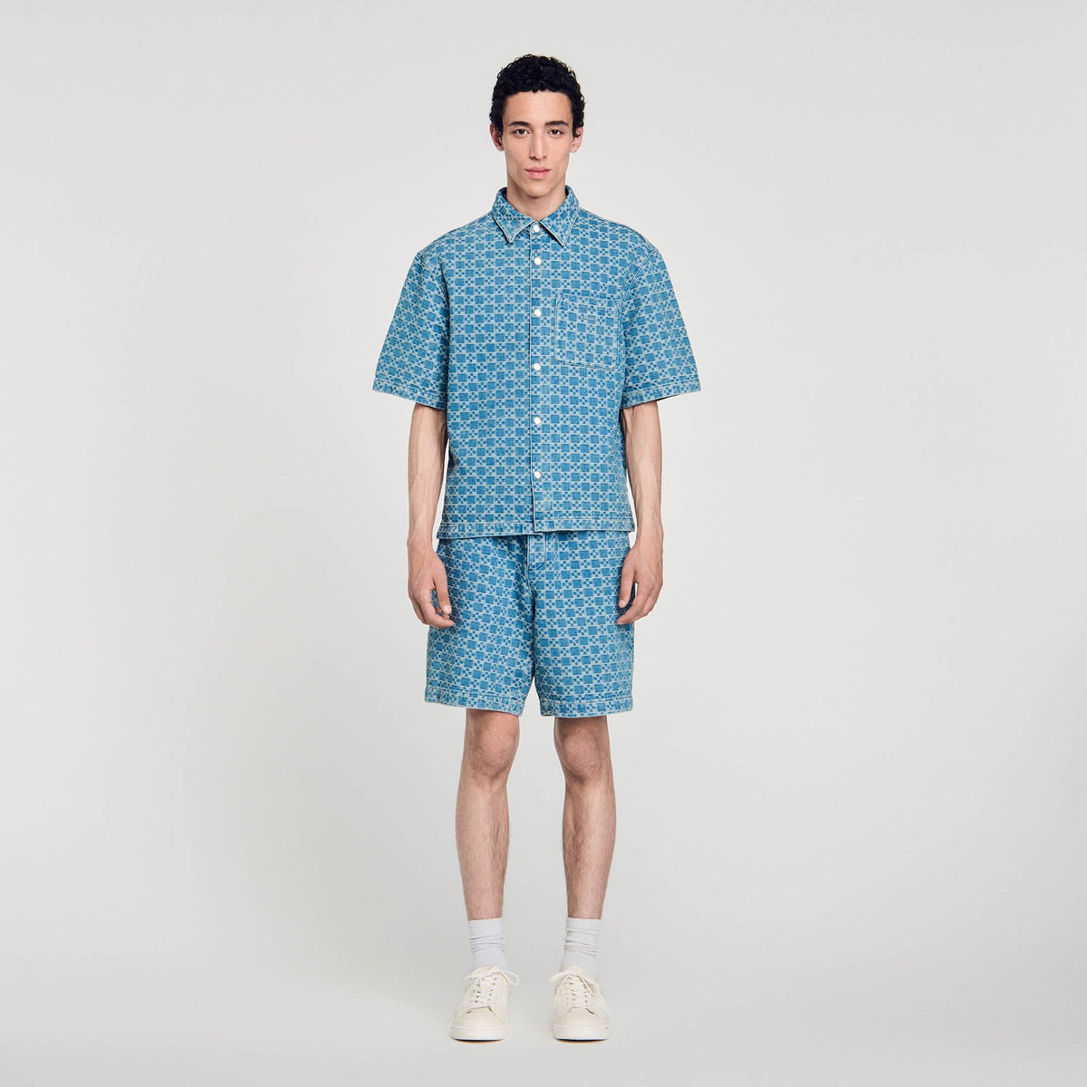 Sandro Square cross denim shirt
