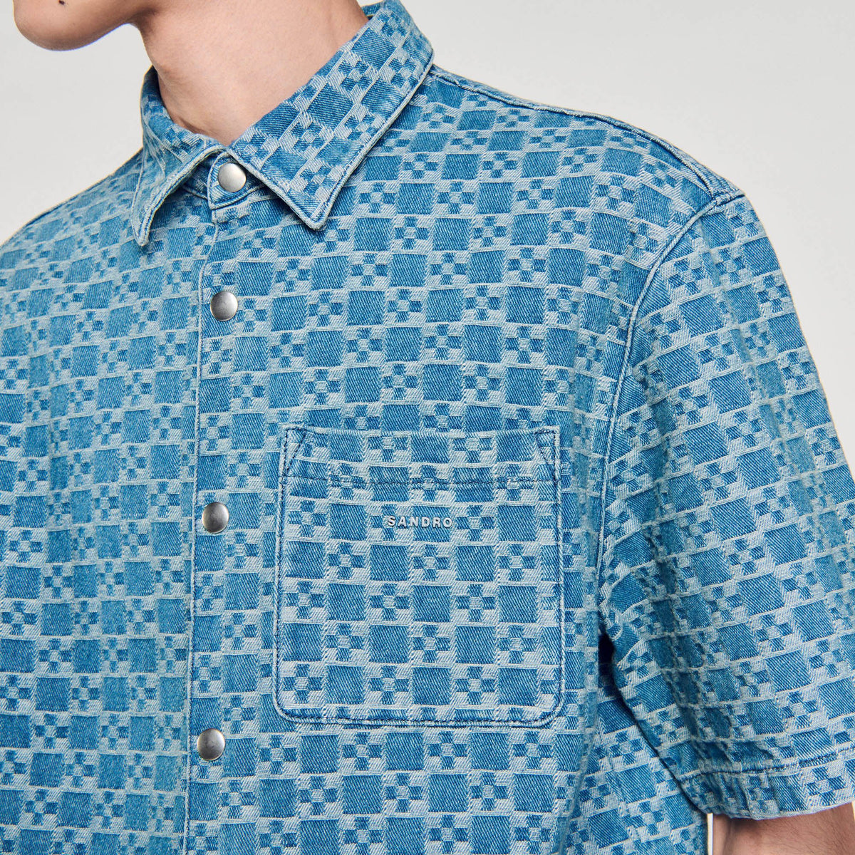 Sandro Square cross denim shirt