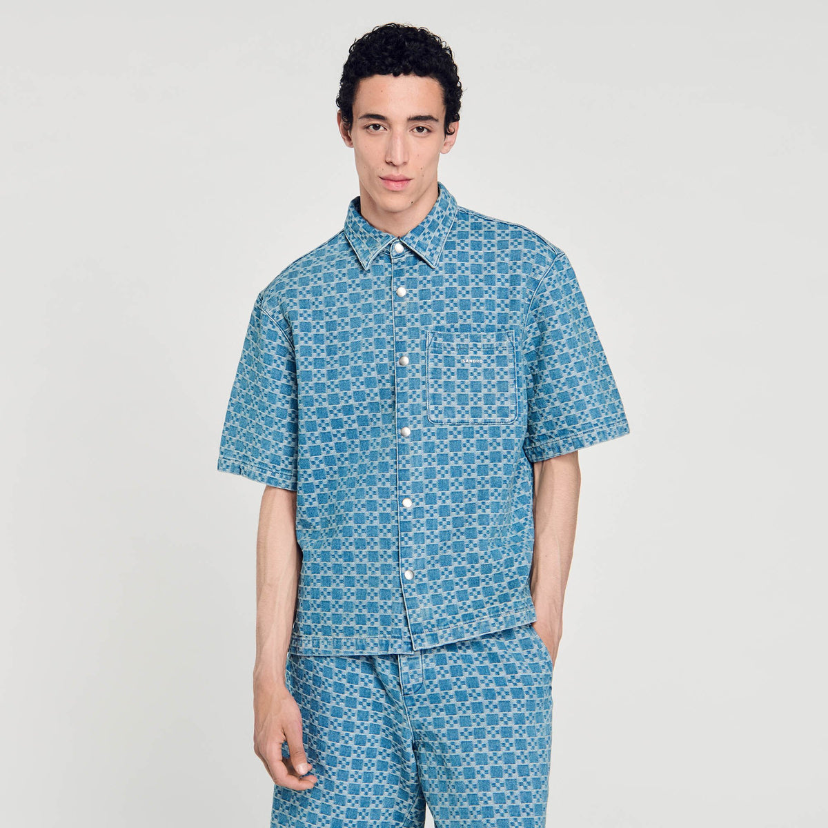 Sandro Square cross denim shirt