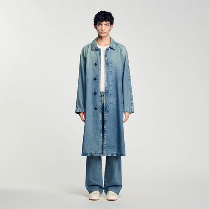Sandro Long faded denim coat