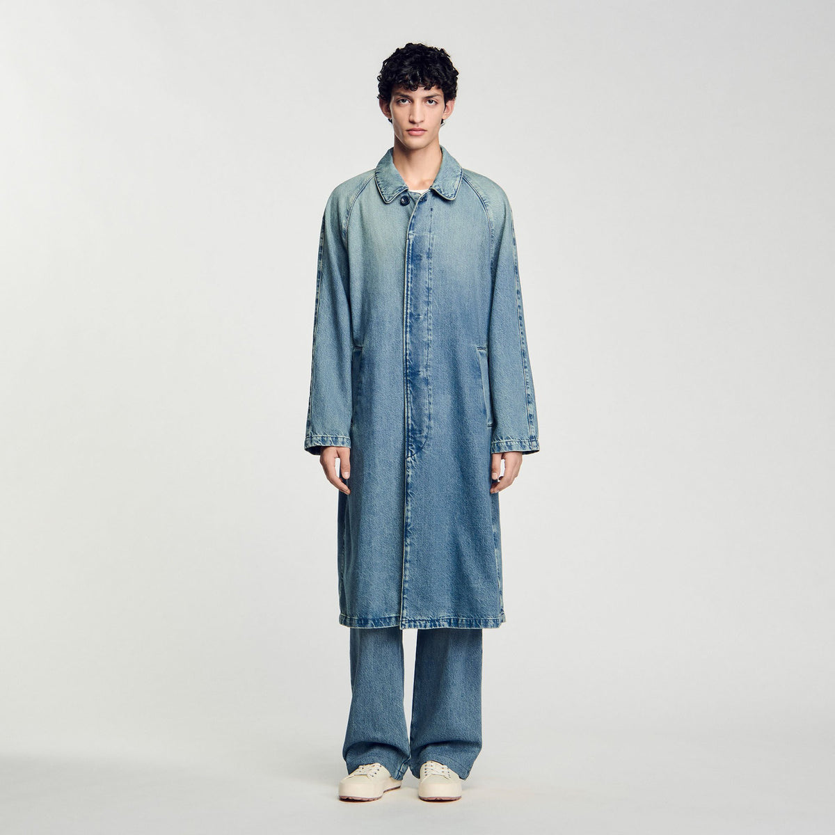 Sandro Long faded denim coat