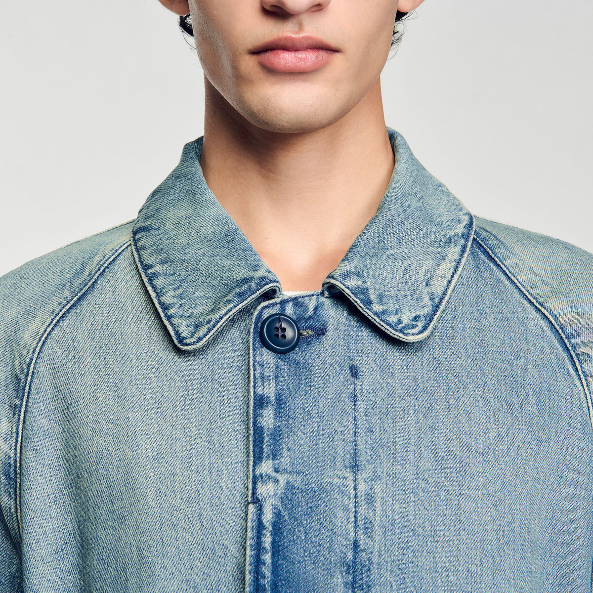 Sandro Long faded denim coat