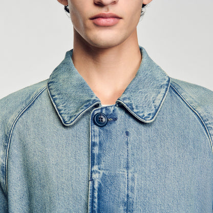 Sandro Long faded denim coat