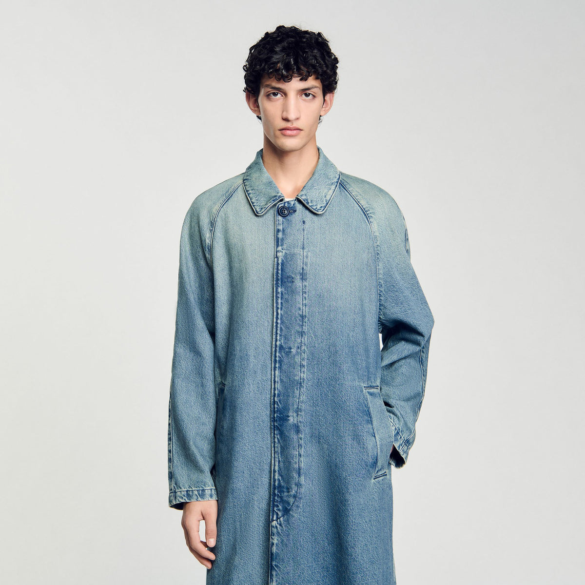 Sandro Long faded denim coat