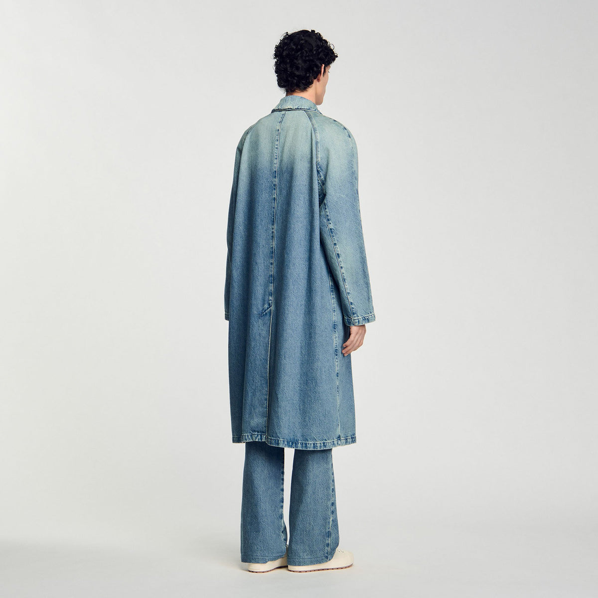 Sandro Long faded denim coat