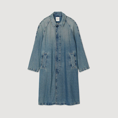 Sandro Long faded denim coat