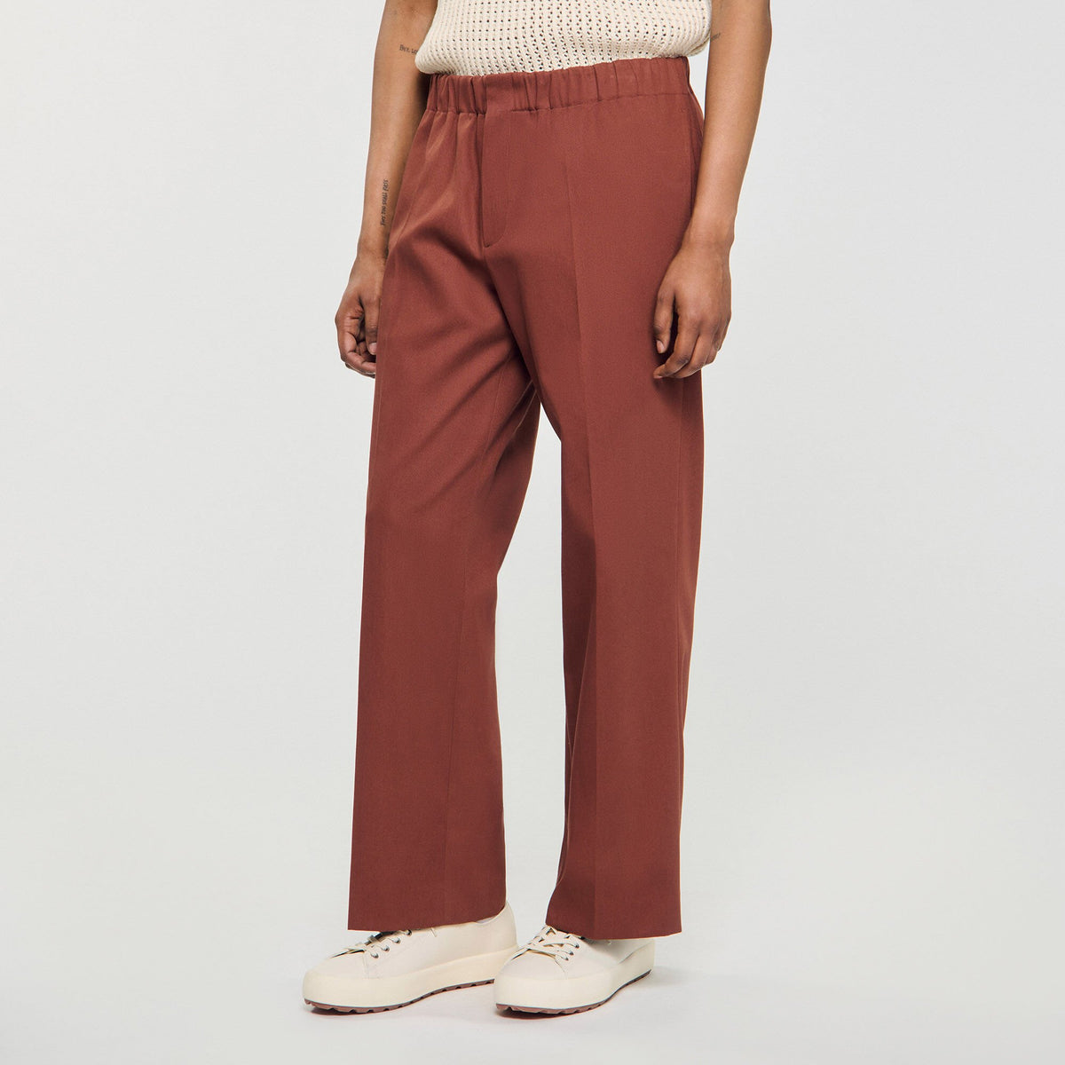 Sandro Elasticated wide-leg cotton trousers