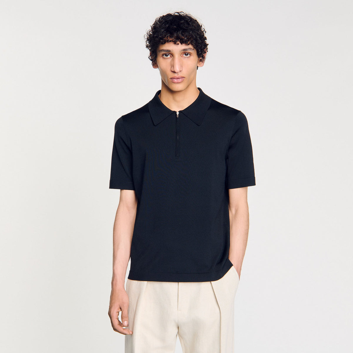 Sandro Knitted polo shirt with zip collar
